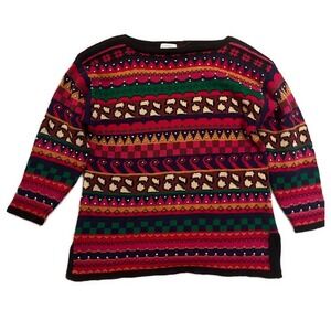 Vintage Capezio Women's Multicolor Geometric Pattern Knit Sweater Beaded- Size L